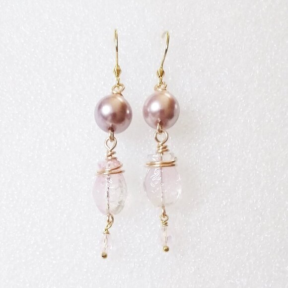 Pale Pink Sea Goddess Earrings ~ Crystals, Fish & Pearls! Sensual Femininity - Picture 6 of 9